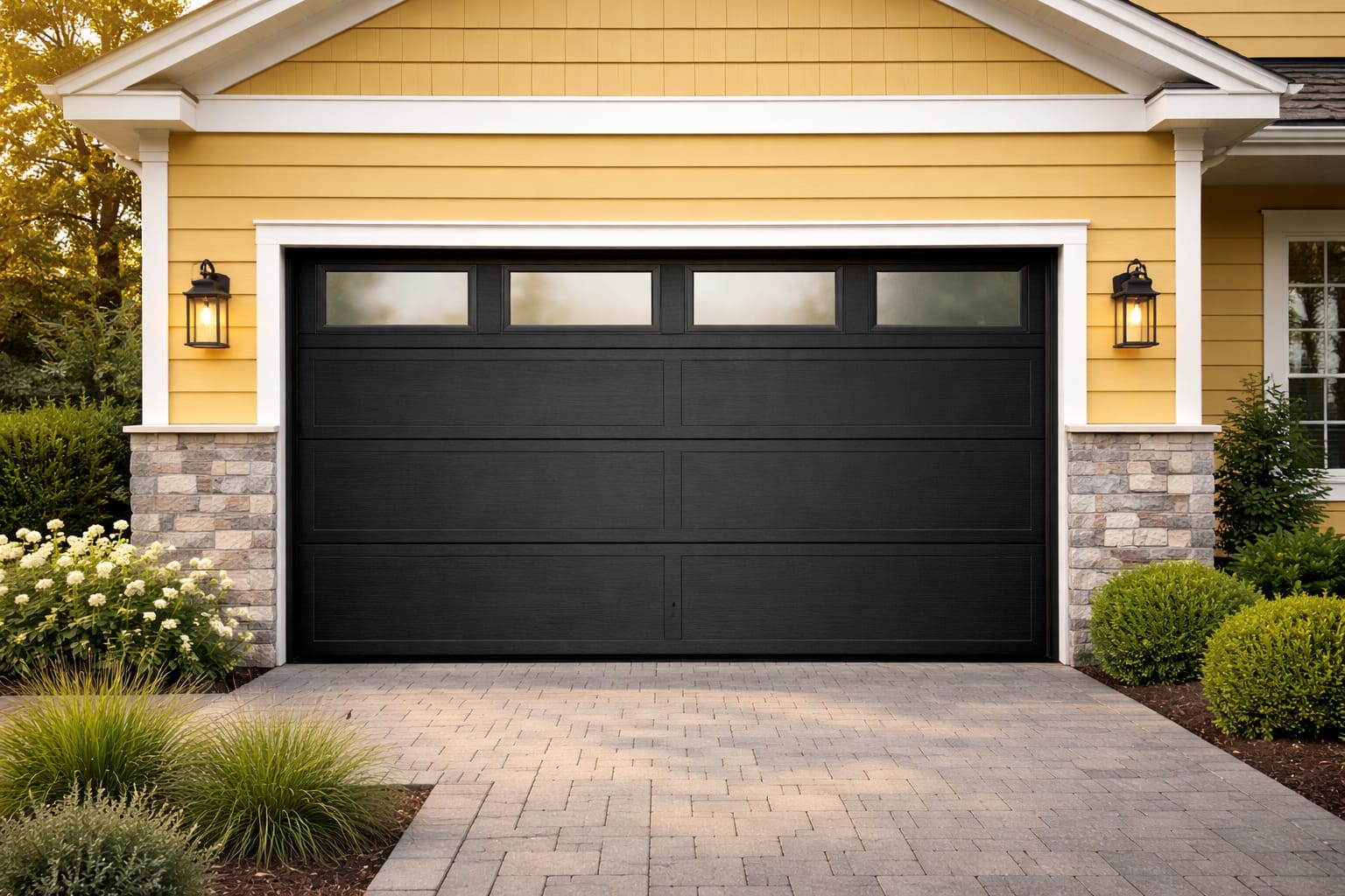 Modern home with new garage door